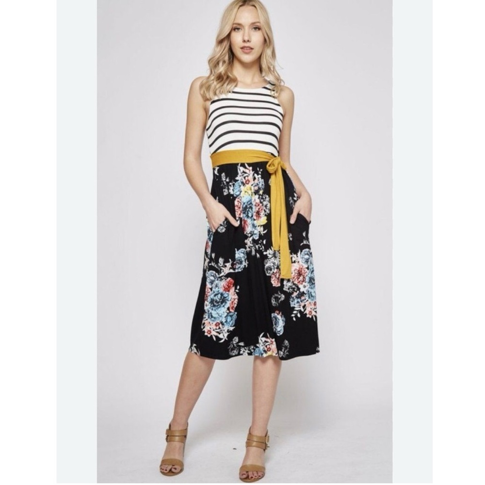 BELLAMIE Boutique Striped Floral Print Tank Dress Size M